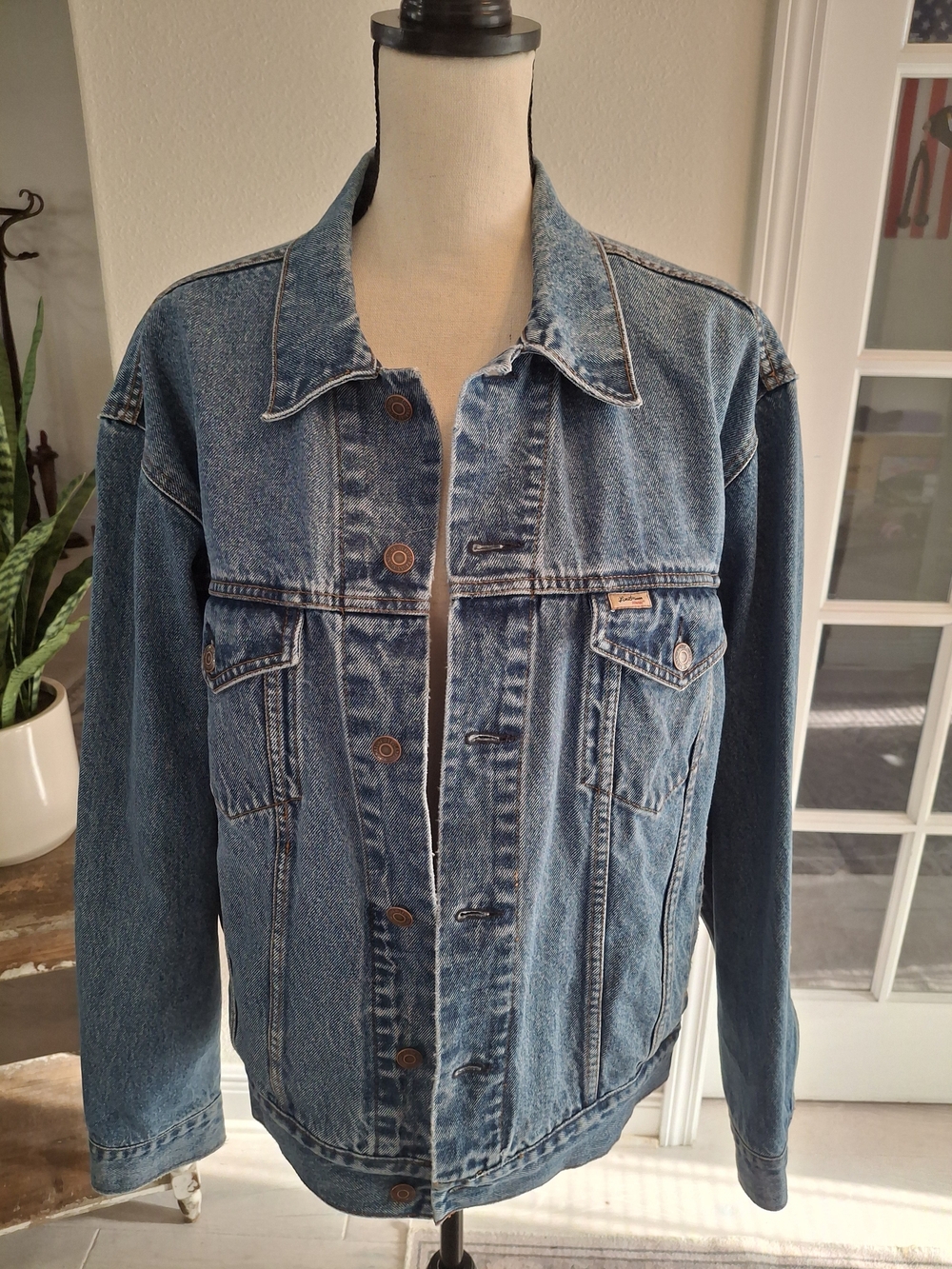 Vintage Oversized Levi's light blue denim jacket with tan stitching